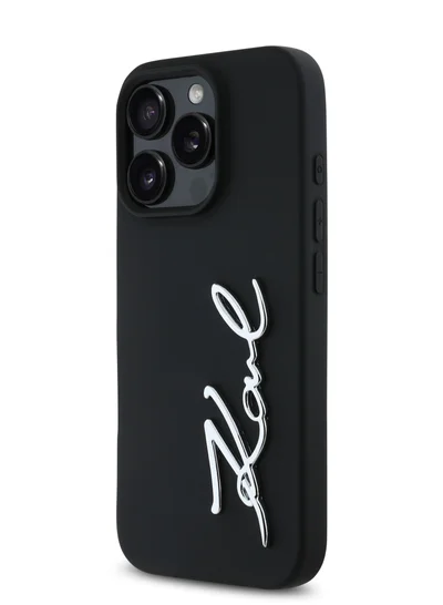 Karl Lagerfeld iPhone 16 Pro Max Case TPU Silicone with Metal Signature Logo / Drop Protection Back Cover / Easy Snap On / Comfortable Grip - Black