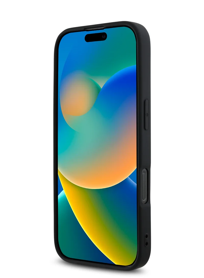 كارل لاغرفيلد جراب سيليكون لهاتف iPhone 16 Pro Max مع شعار معدني / غطاء خلفي للحماية من السقوط / سهل التركيب / قبضة مريحة - أسود