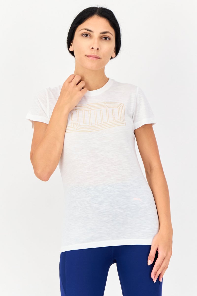 PUMA تي شيرت رياضي نسائي قصير الأكمام في الهواء الطلق، أبيض - Image 1