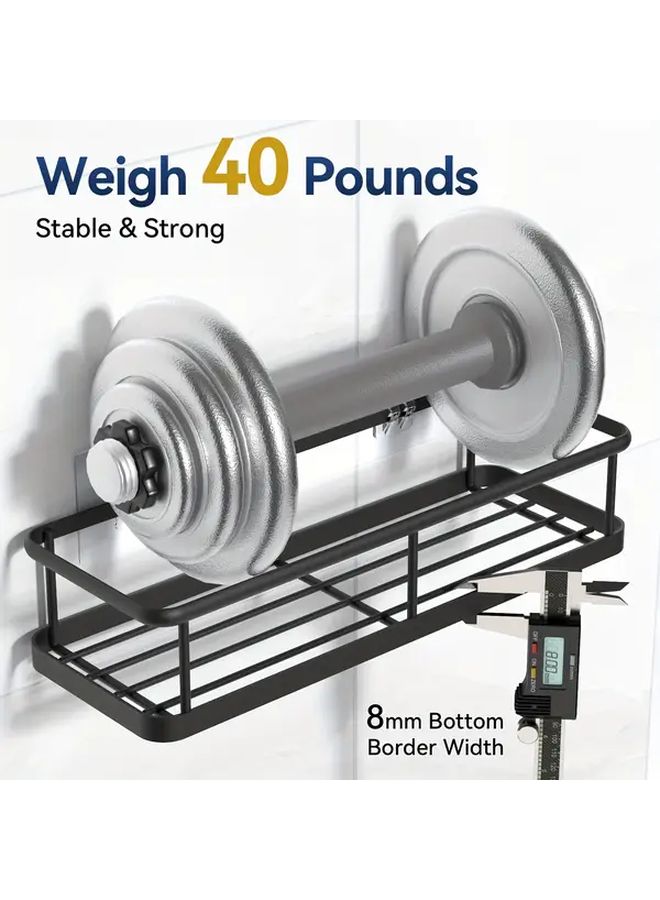 Black Stainless Steel Shower Organizer Set Rust Resistant No Drill Bathroom Shelves - Image 5