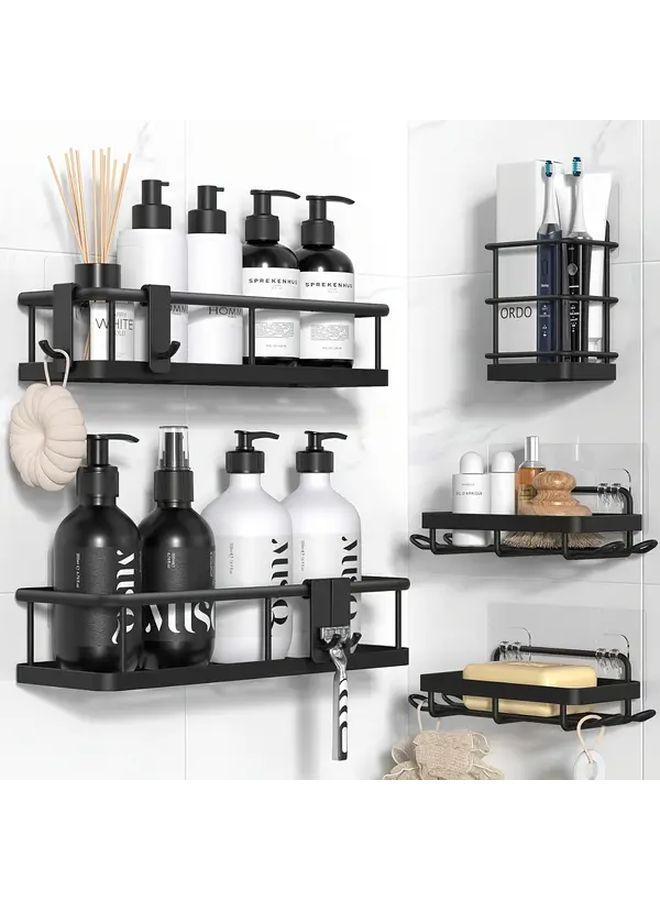 Black Stainless Steel Shower Organizer Set Rust Resistant No Drill Bathroom Shelves - Image 1