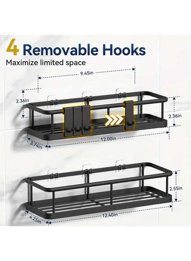 Black Stainless Steel Shower Organizer Set Rust Resistant No Drill Bathroom Shelves - Image 3