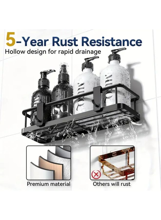 Black Stainless Steel Shower Organizer Set Rust Resistant No Drill Bathroom Shelves - Image 2