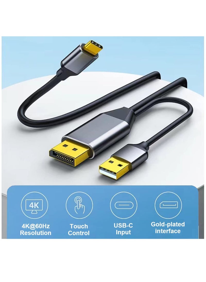 Excefore كابل DisplayPort إلى USB C بطول 6.6 قدم 4K@60Hz مع محول كابل USB، محول DP ذكر إلى Type-C ذكر يدعم اللمس مع Nreal Air VR، MacBook Pro Air 2020 2018، iPad Pro Air، XPS  - Image 2