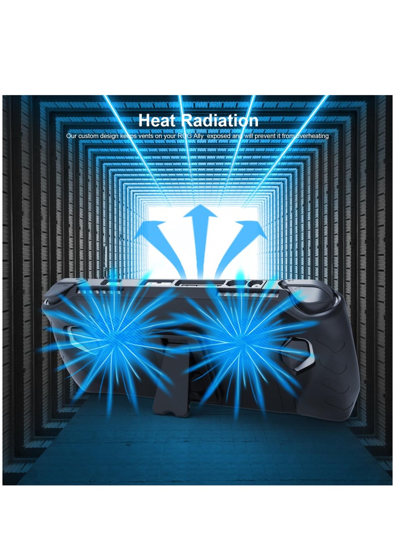 Upgraded Full Protective Case with Front Cover and Kickstand Compatible with ASUS ROG Ally 2023 Shock-Absorption Non-Slip and Anti-Scratch Design Cover Protector - Black - Image 5