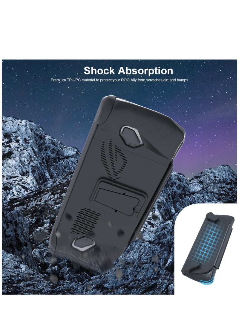 Upgraded Full Protective Case with Front Cover and Kickstand Compatible with ASUS ROG Ally 2023 Shock-Absorption Non-Slip and Anti-Scratch Design Cover Protector - Black - Image 2