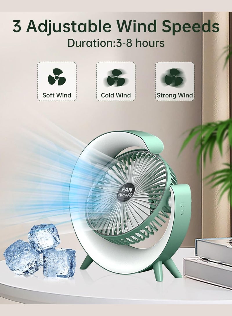DIGI CORE Desk Fan USB Desk Fan Silent Powerful, Desk Fans with LED Light, 3 Speeds Quiet Cooling & 180° Rotation, 4000 mAh Battery Rechargeable Colorful Table Fan For Bedroom Home Office, Green - Image 2