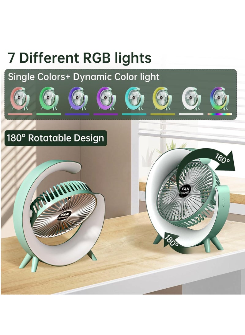DIGI CORE Desk Fan USB Desk Fan Silent Powerful, Desk Fans with LED Light, 3 Speeds Quiet Cooling & 180° Rotation, 4000 mAh Battery Rechargeable Colorful Table Fan For Bedroom Home Office, Green - Image 4