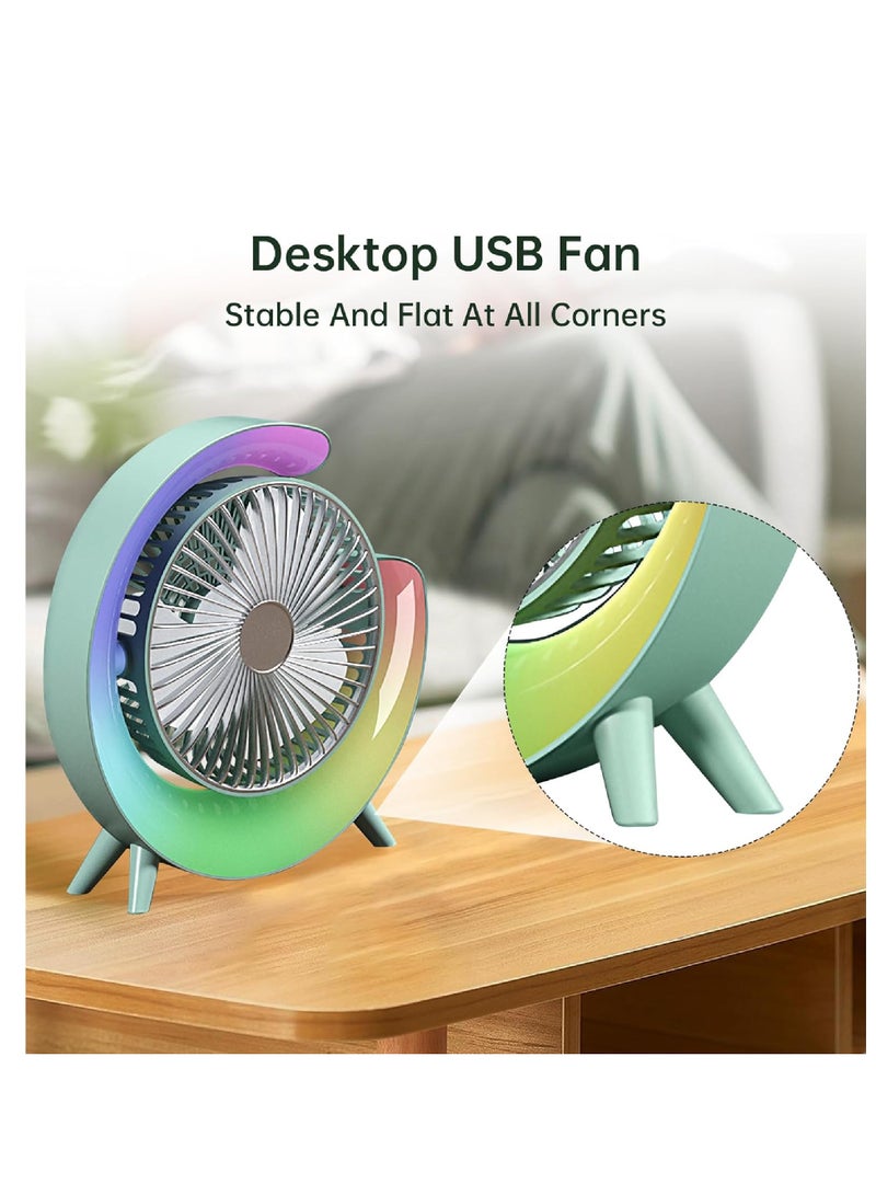 DIGI CORE Desk Fan USB Desk Fan Silent Powerful, Desk Fans with LED Light, 3 Speeds Quiet Cooling & 180° Rotation, 4000 mAh Battery Rechargeable Colorful Table Fan For Bedroom Home Office, Green - Image 5