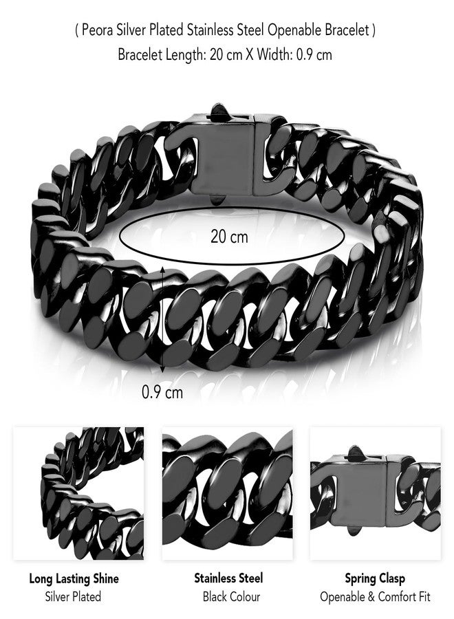 Peora Stainless Steel Metal Black Bracelet Stylish Openable Fancy Design Jewellery Gift for Men Boys - Image 4