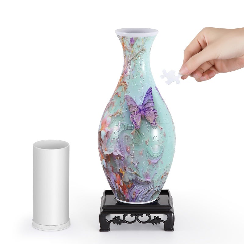 Wowsome 3D Puzzle Vase For Adults Puzzle Planter Pot For Women 3D Art Jar Puzzles For House Flowers Arrangements And Home Decoration (Pink Butterfly) - Image 1