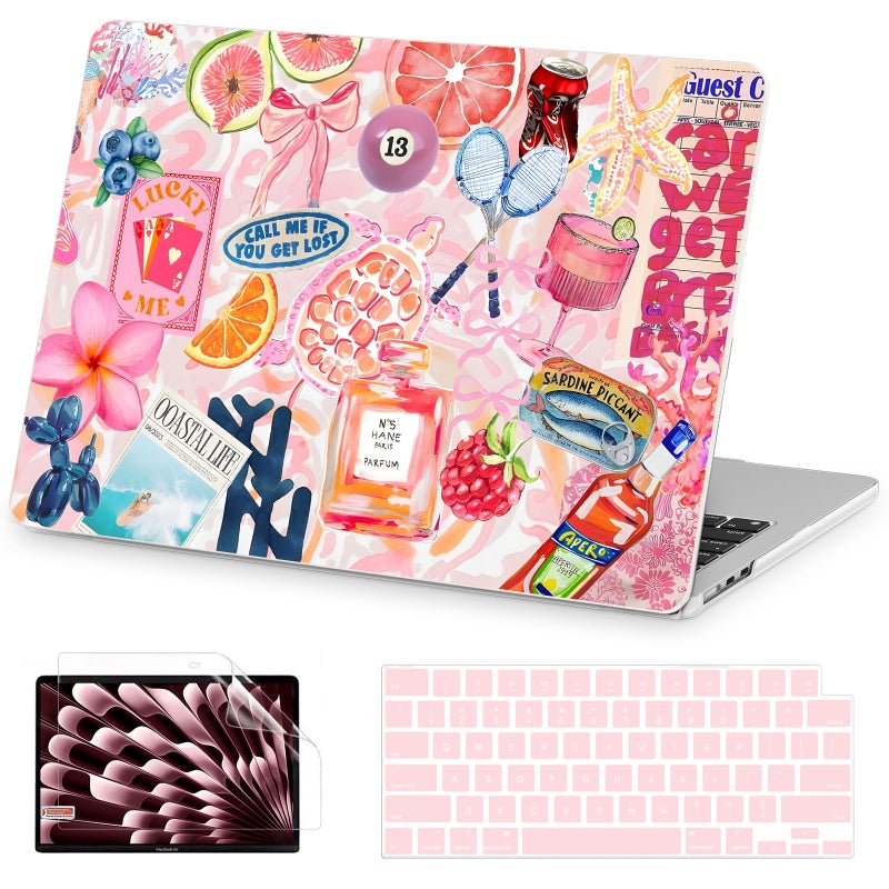 AKIT Compatible with MacBook Air 15 Inch Case 2026 2025 2024 2023 M4 M3 M2 A3241 A3114 A2941, Unique Pattern Hard Shell Laptop Case+Keyboard Cover+Screen Protector for MacBook Air 15 Inch, SumPink - Image 1