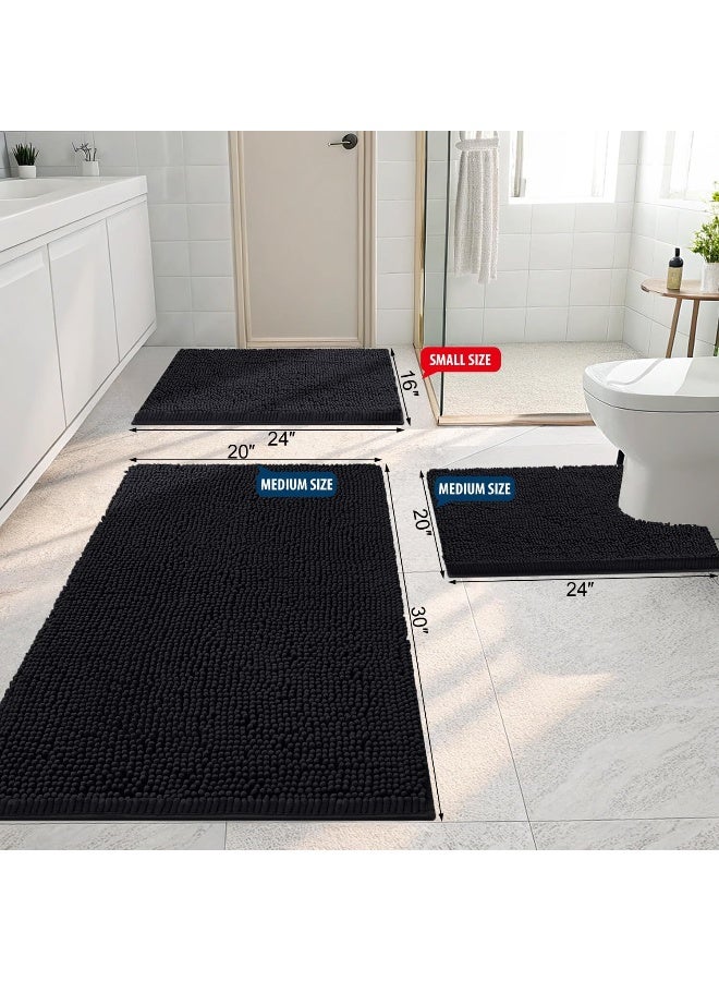 Smiry Luxury Chenille Bathroom Rugs 24x16, Extra Soft and Absorbent Shaggy Bath Mat, Machine Washable, Non-Slip Plush Carpet Runner for Tub, Shower, and Floor, Home Decor Accessories, Black - Image 2