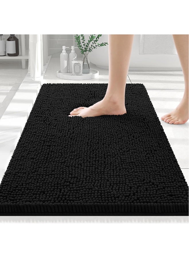 Smiry Luxury Chenille Bathroom Rugs 24x16, Extra Soft and Absorbent Shaggy Bath Mat, Machine Washable, Non-Slip Plush Carpet Runner for Tub, Shower, and Floor, Home Decor Accessories, Black - Image 1