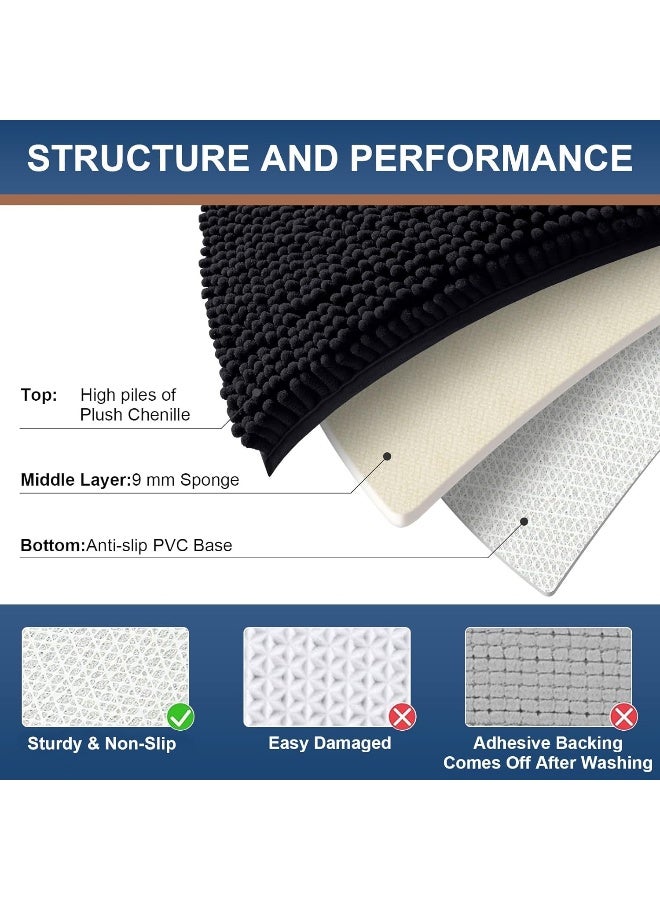 Smiry Luxury Chenille Bathroom Rugs 24x16, Extra Soft and Absorbent Shaggy Bath Mat, Machine Washable, Non-Slip Plush Carpet Runner for Tub, Shower, and Floor, Home Decor Accessories, Black - Image 5