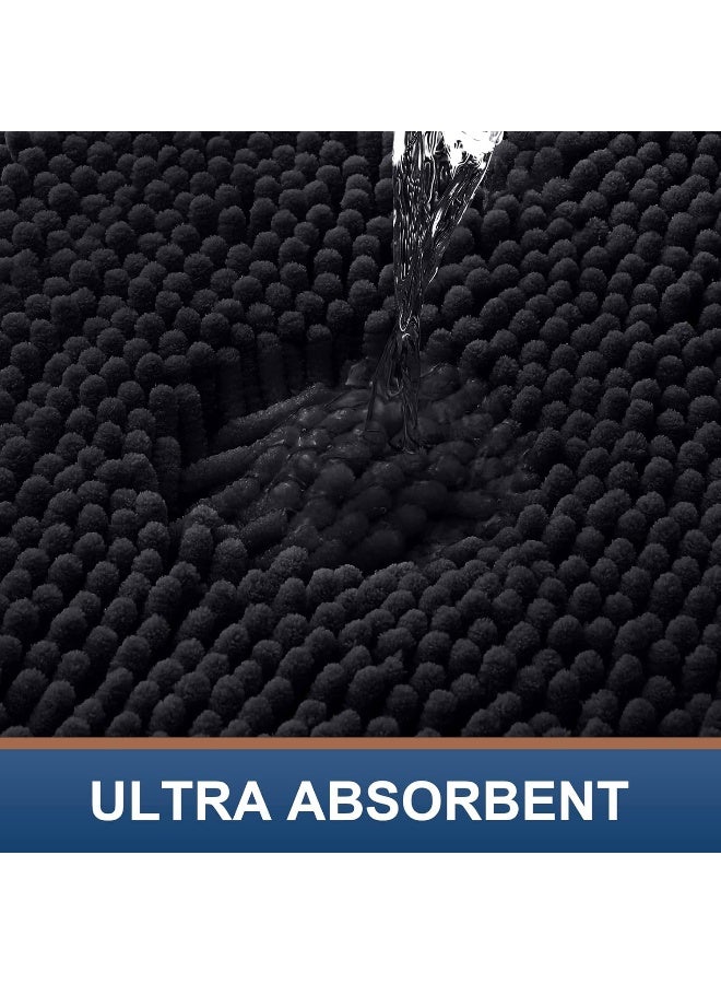 Smiry Luxury Chenille Bathroom Rugs 24x16, Extra Soft and Absorbent Shaggy Bath Mat, Machine Washable, Non-Slip Plush Carpet Runner for Tub, Shower, and Floor, Home Decor Accessories, Black - Image 4
