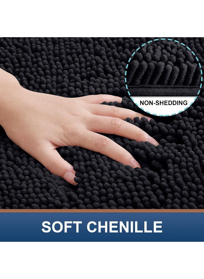 Smiry Luxury Chenille Bathroom Rugs 24x16, Extra Soft and Absorbent Shaggy Bath Mat, Machine Washable, Non-Slip Plush Carpet Runner for Tub, Shower, and Floor, Home Decor Accessories, Black - Image 3