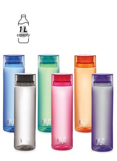 Cello H2O Unbreakable Plastic Bottle Set, 1 Litre, Set of 6, Multicolour