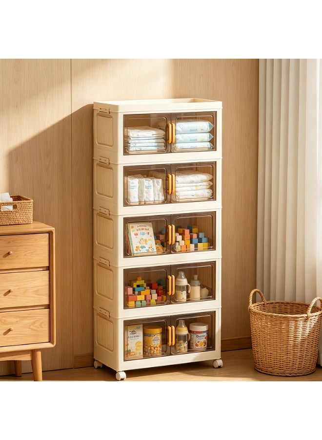 NEWLAN Foldable Storage Cabinet, Dust-Proof Storage Organizer with Double Doors & Rolling Casters, Space-Saving, Easy to Clean & Simple Assembly 58*128*25cm - Image 4