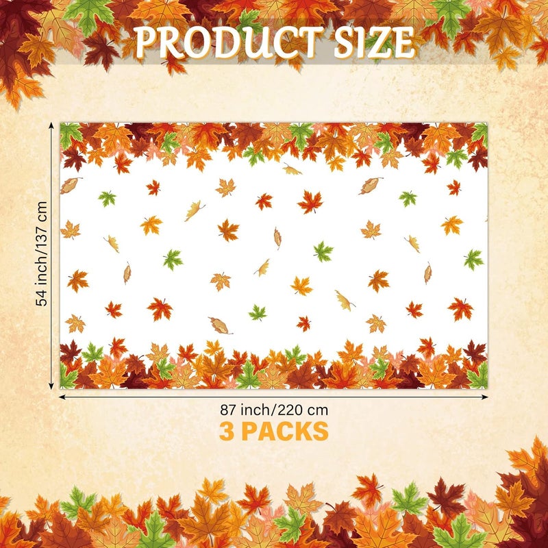 Unittype Unittype 3 Pcs Thanksgiving Fall Leaf Tablecloth Disposable Autumn Maple Leaf Table Cover Rectangle Plastic Fall Table Cloth for Thanksgiving Decoration Supplies 87 x 54 Inch  - Image 4