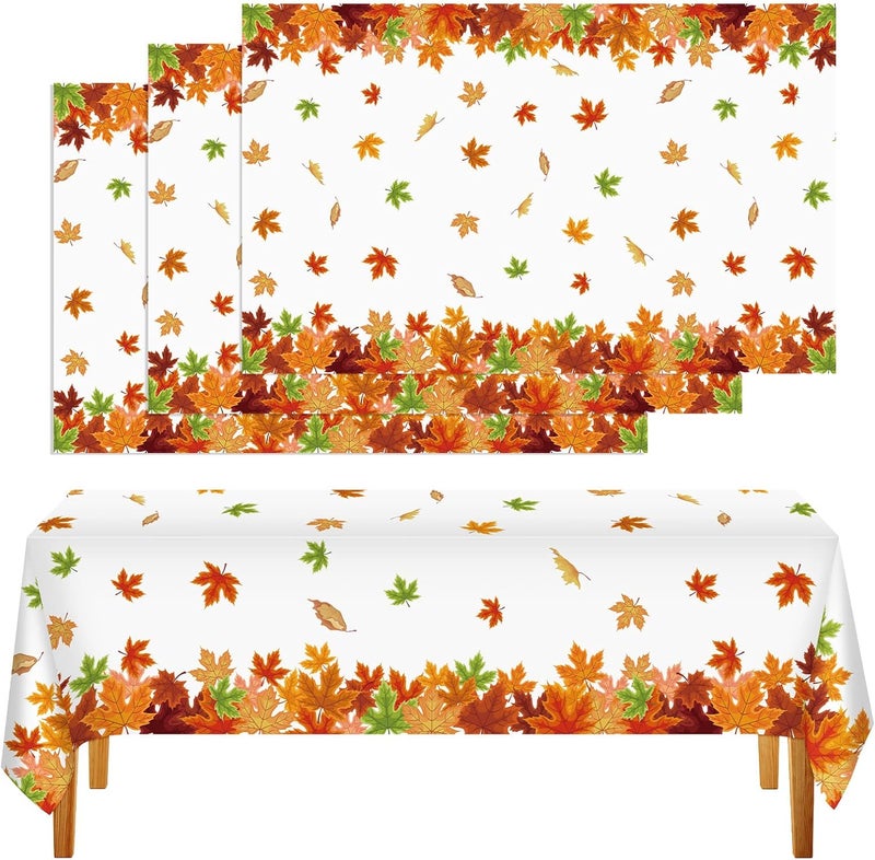 Unittype Unittype 3 Pcs Thanksgiving Fall Leaf Tablecloth Disposable Autumn Maple Leaf Table Cover Rectangle Plastic Fall Table Cloth for Thanksgiving Decoration Supplies 87 x 54 Inch  - Image 1