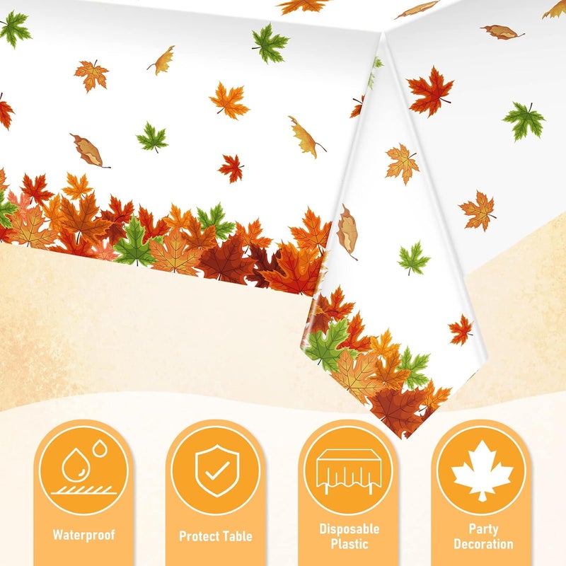 Unittype Unittype 3 Pcs Thanksgiving Fall Leaf Tablecloth Disposable Autumn Maple Leaf Table Cover Rectangle Plastic Fall Table Cloth for Thanksgiving Decoration Supplies 87 x 54 Inch  - Image 2