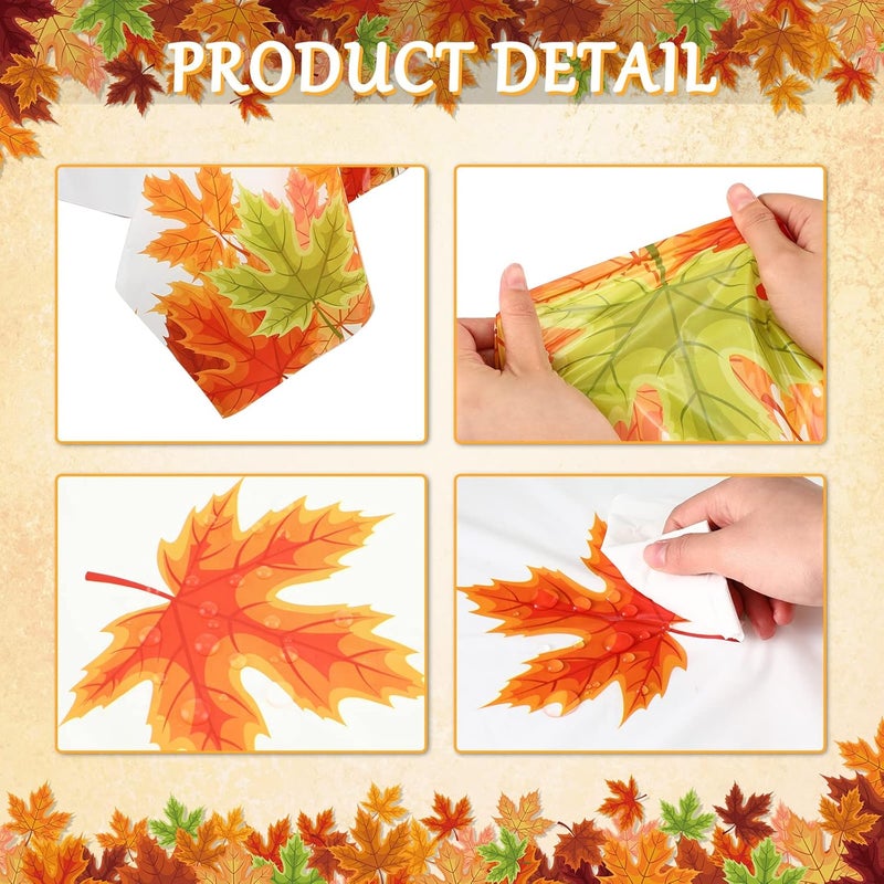 Unittype Unittype 3 Pcs Thanksgiving Fall Leaf Tablecloth Disposable Autumn Maple Leaf Table Cover Rectangle Plastic Fall Table Cloth for Thanksgiving Decoration Supplies 87 x 54 Inch  - Image 3