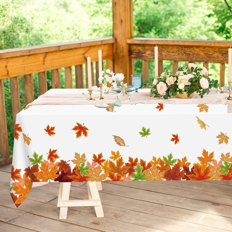Unittype Unittype 3 Pcs Thanksgiving Fall Leaf Tablecloth Disposable Autumn Maple Leaf Table Cover Rectangle Plastic Fall Table Cloth for Thanksgiving Decoration Supplies 87 x 54 Inch  - Image 5