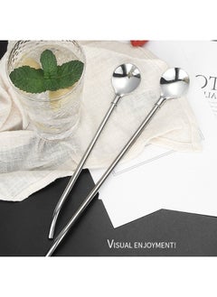 FALMER Stainless Steel Drinking Spoon Straws Set (6 Pieces) with Cleaning Brush - Perfect for Cocktails  - Image 5