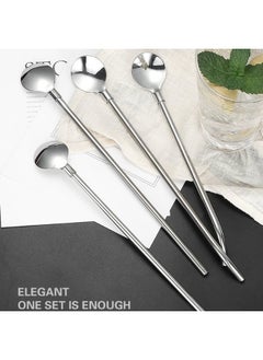 FALMER Stainless Steel Drinking Spoon Straws Set (6 Pieces) with Cleaning Brush - Perfect for Cocktails  - Image 4