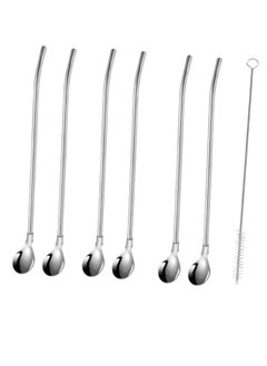 FALMER Stainless Steel Drinking Spoon Straws Set (6 Pieces) with Cleaning Brush - Perfect for Cocktails  - Image 1