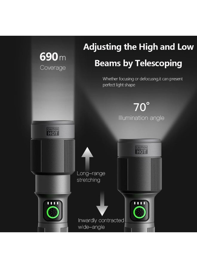 Philips Portable LED Torch Light | 1450 Lumens Brightness | 30W High Power | 690M Long-Range Beam | Telescopic Zoom | 4 Lighting Modes (High, Low, Flash, SOS) | 2200mAh Rechargeable Battery | Water & Drop Resistant Handheld Flashlight for Indoor, Camping, Hiking & Emergency grey - Image 3