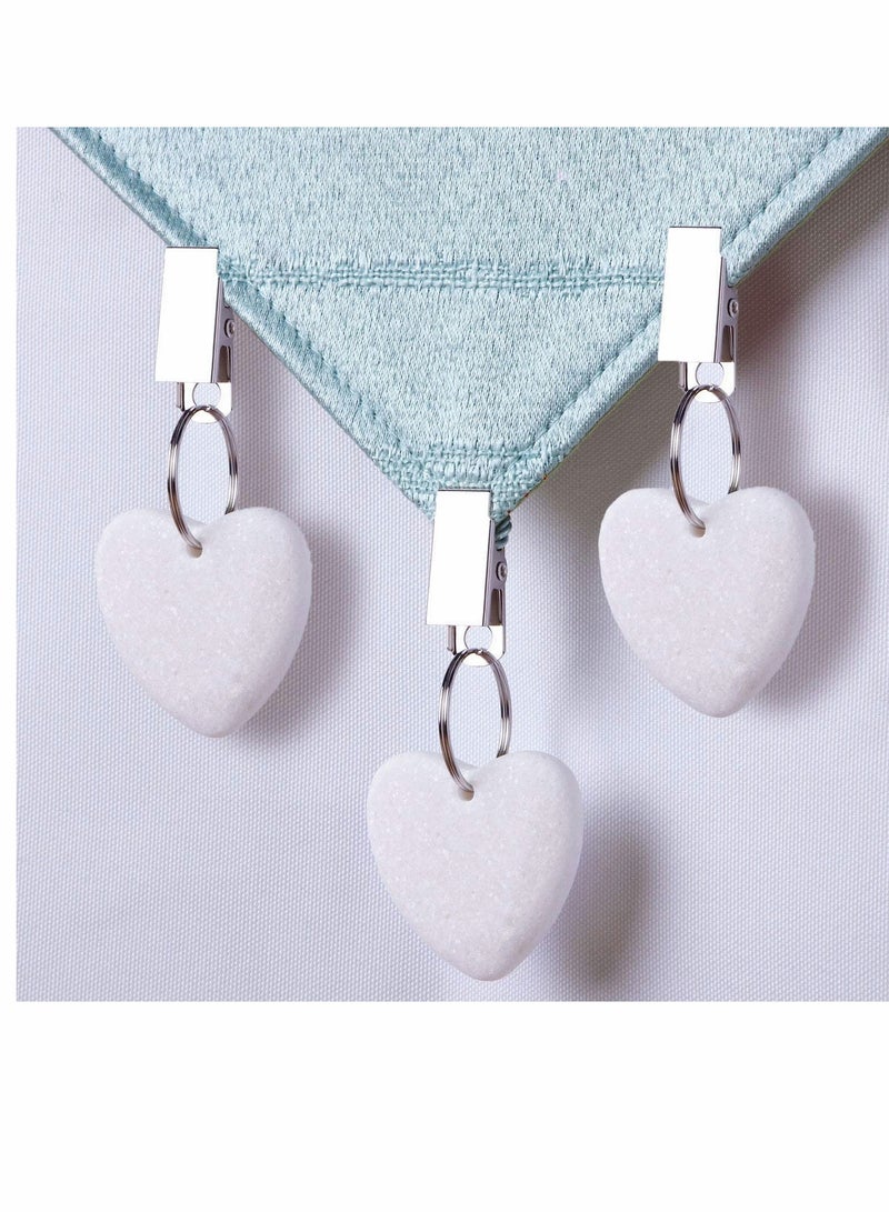 Tablecloth Clips Tablecloth Weights Hangers Heart Shape Stone Table Cloth Weights with Stainless Steel Clips Heart Stone Tablecloth Weights Clips 8 Packs (White)