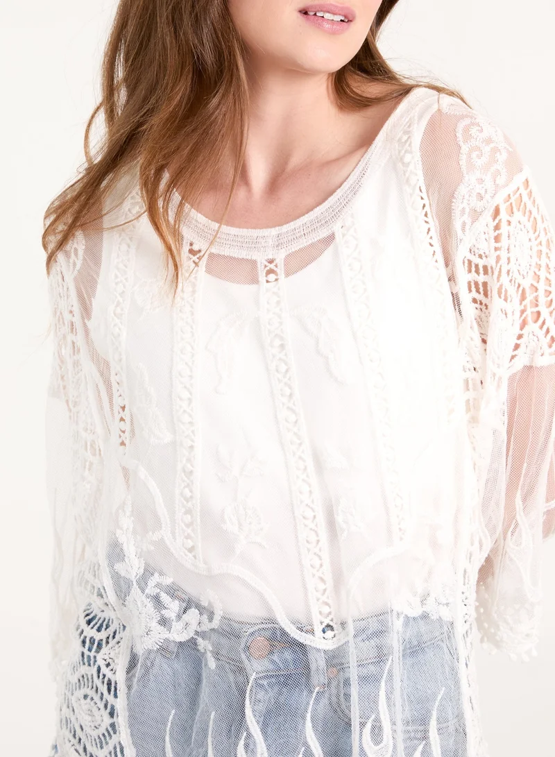 Blue Vanilla Lace Butterfly Sleeve Blouse