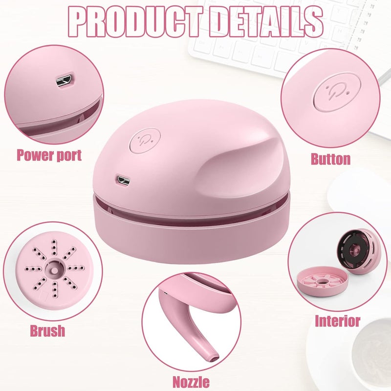 prowithlin Portable Desktop Vacuum Cleaner, USB Charging, Pink, Best for Cleaning Dust, Crumbs, Piano, Computer, Car etc. - Image 3