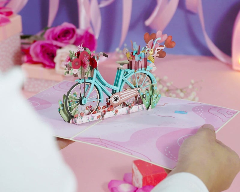 Paper Love 3D Love Bike Pop Up Romantic Card, Gift for Birthday, Wedding, Anniversary, Thank You, Get Well, Valentines Day, Mothers Day & All Occasions, 5" x 7" Includes Envelope and Note Tag - Image 2