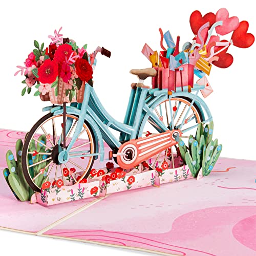 Paper Love 3D Love Bike Pop Up Romantic Card, Gift for Birthday, Wedding, Anniversary, Thank You, Get Well, Valentines Day, Mothers Day & All Occasions, 5" x 7" Includes Envelope and Note Tag - Image 1