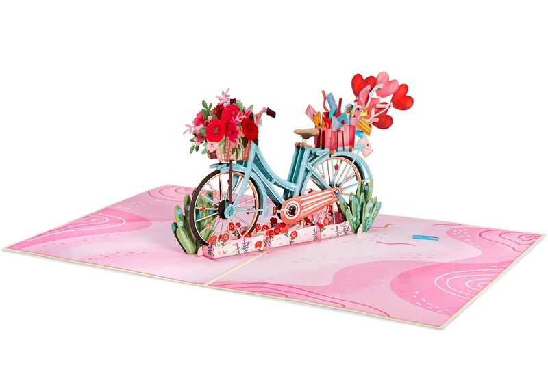 Paper Love 3D Love Bike Pop Up Romantic Card, Gift for Birthday, Wedding, Anniversary, Thank You, Get Well, Valentines Day, Mothers Day & All Occasions, 5" x 7" Includes Envelope and Note Tag - Image 4