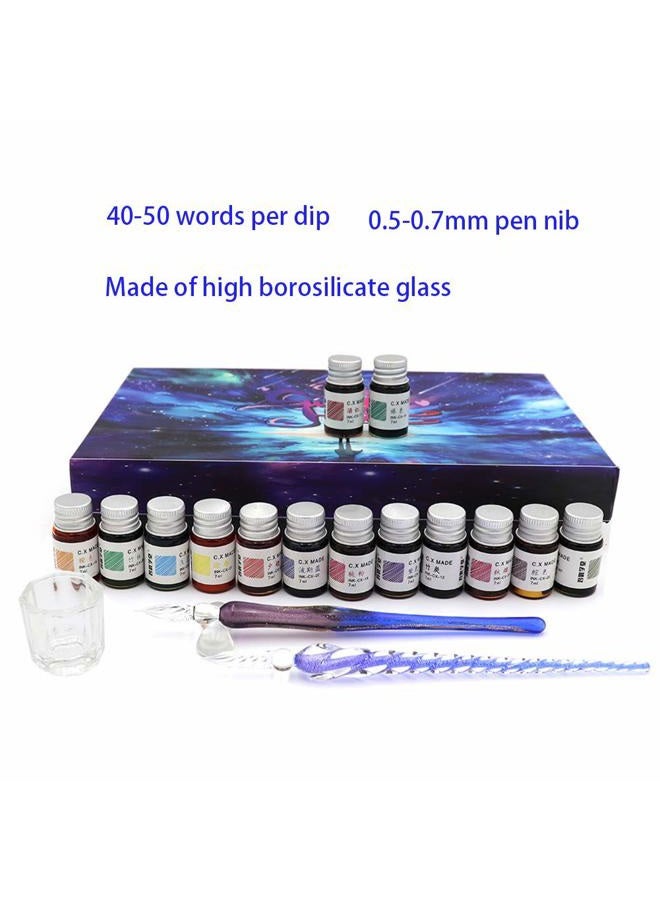 AXEARTE Glass Dip Pen Set, 18-Pieces Calligraphy Pens Set - 14 Color Inks, Pen Holder, Cleaning Cup, 2 Crystal Glass Pens for Art, Writing, Drawing, Signatures, Gift for Kids and Artist - Image 3