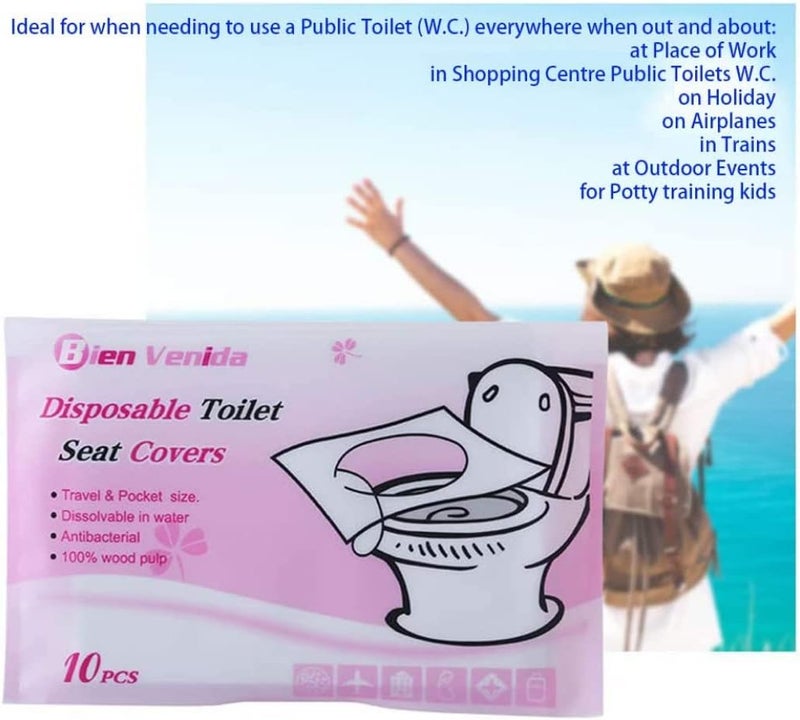 Goodern Disposable Toilet Seat Cover,10 Travel Packs (100 Covers), Flushable Paper Toilet Seat Covers,Biodegrable Travel Toilet Seats,Travel Accessories,Pocket Size for Adults and Kids - Image 4
