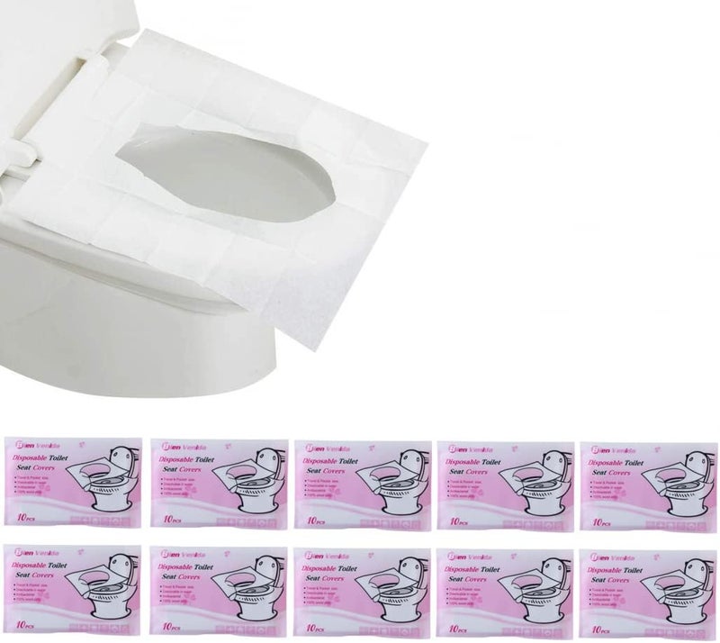 Goodern Disposable Toilet Seat Cover,10 Travel Packs (100 Covers), Flushable Paper Toilet Seat Covers,Biodegrable Travel Toilet Seats,Travel Accessories,Pocket Size for Adults and Kids - Image 1