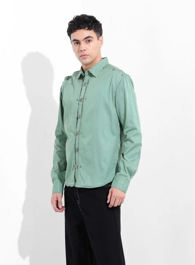 ذا انديان كراج كو Men Regular Fit Solid Cutaway Collar Full Sleeves Shirt
