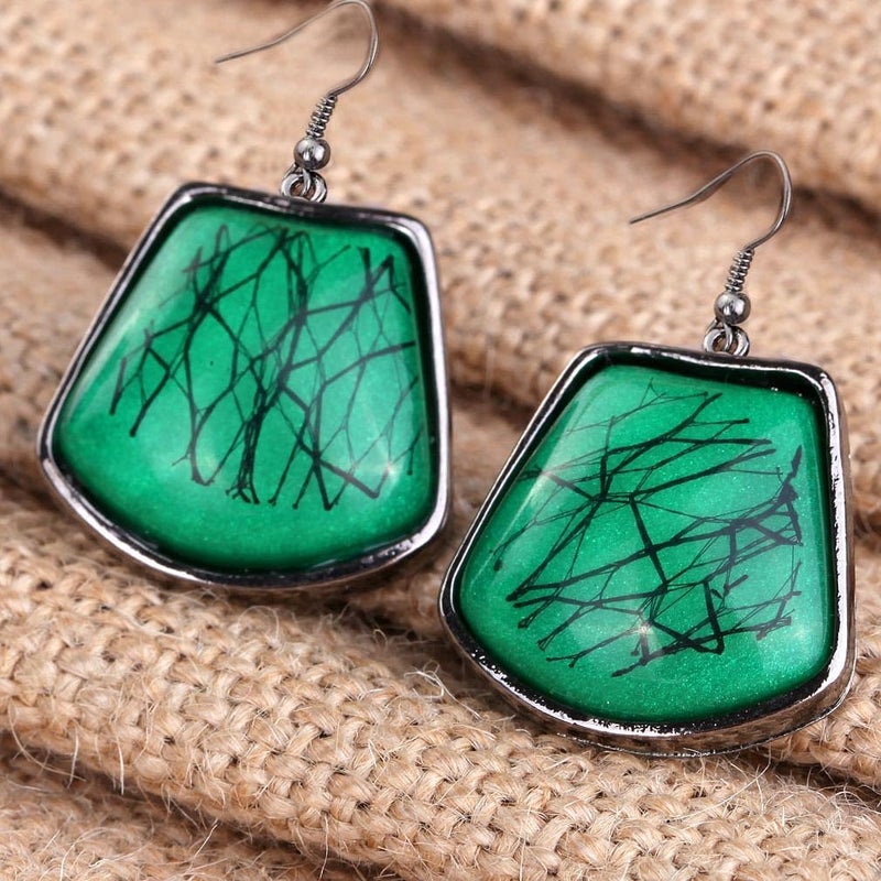 YAZILIND Vintage Ethnic Green Bib Collar Earrings Necklace Jewelry Set Women - Image 4