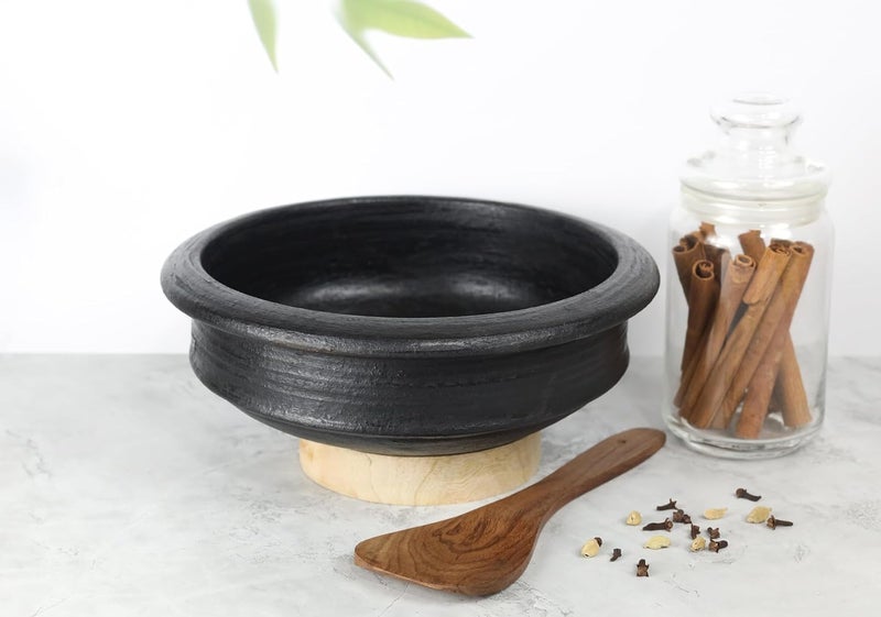 MALL Sky MALL Deep Burned Clay PotEarthenMudMitti Handi for Cooking and Serving Combo 1 2 3 Liter Black 3Litres - Image 3