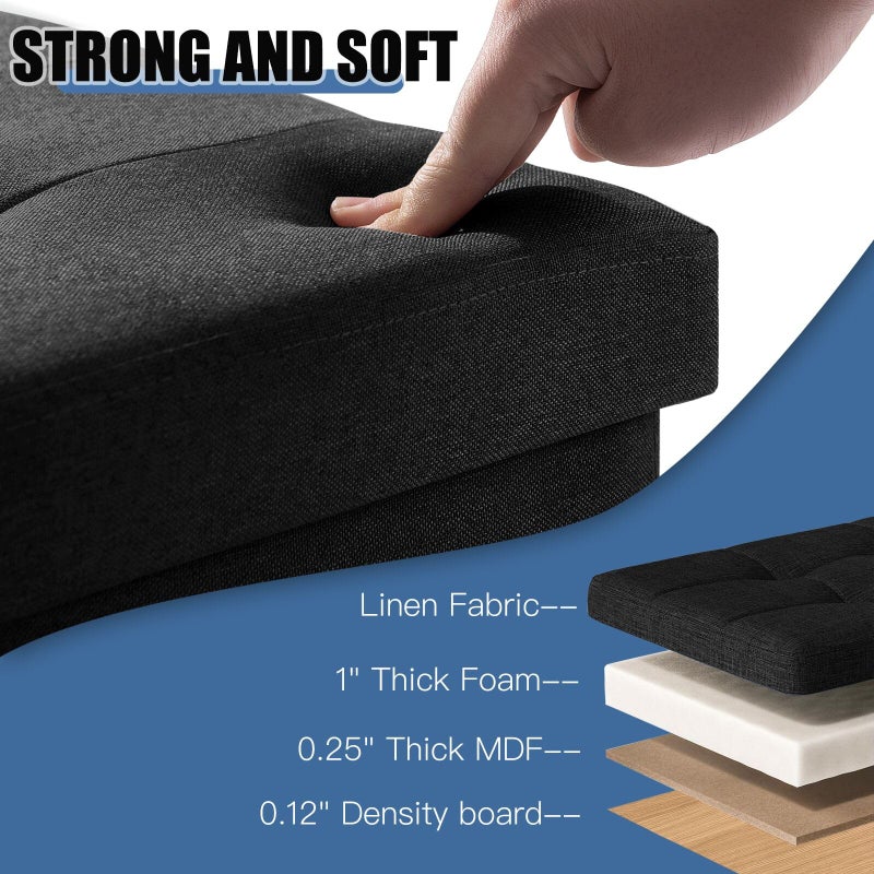 BRIAN & DANY 15 Inches Ottoman with Storage, Square Small Storage Ottoman Foot Rest with Legs, Ottomans Foot Stool for Dorm, Living Room, Entryway (Black) - Image 5