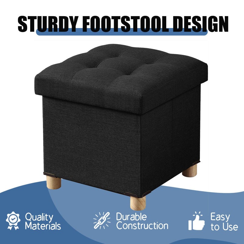 BRIAN & DANY 15 Inches Ottoman with Storage, Square Small Storage Ottoman Foot Rest with Legs, Ottomans Foot Stool for Dorm, Living Room, Entryway (Black) - Image 3