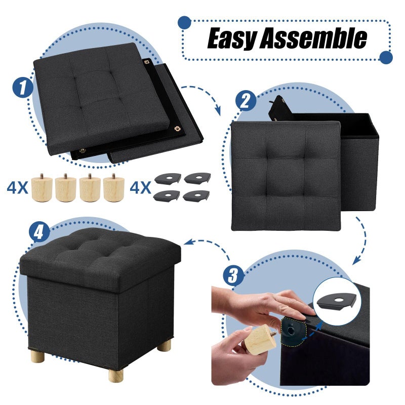 BRIAN & DANY 15 Inches Ottoman with Storage, Square Small Storage Ottoman Foot Rest with Legs, Ottomans Foot Stool for Dorm, Living Room, Entryway (Black) - Image 4