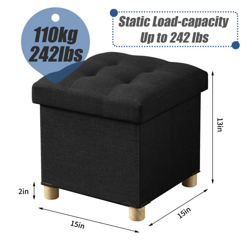 BRIAN & DANY 15 Inches Ottoman with Storage, Square Small Storage Ottoman Foot Rest with Legs, Ottomans Foot Stool for Dorm, Living Room, Entryway (Black) - Image 2