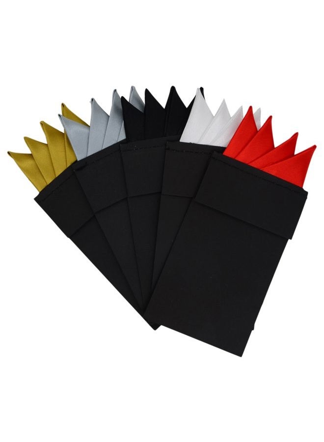 SYAYA Prefolded Formal Pocket Square Set of 5, Pre-Folded Silk Suit Handkerchief for Business Tuxedo or Wedding Party PF-H-HA1, Champagne, Silver, Black, White, Red, One Size - Image 1