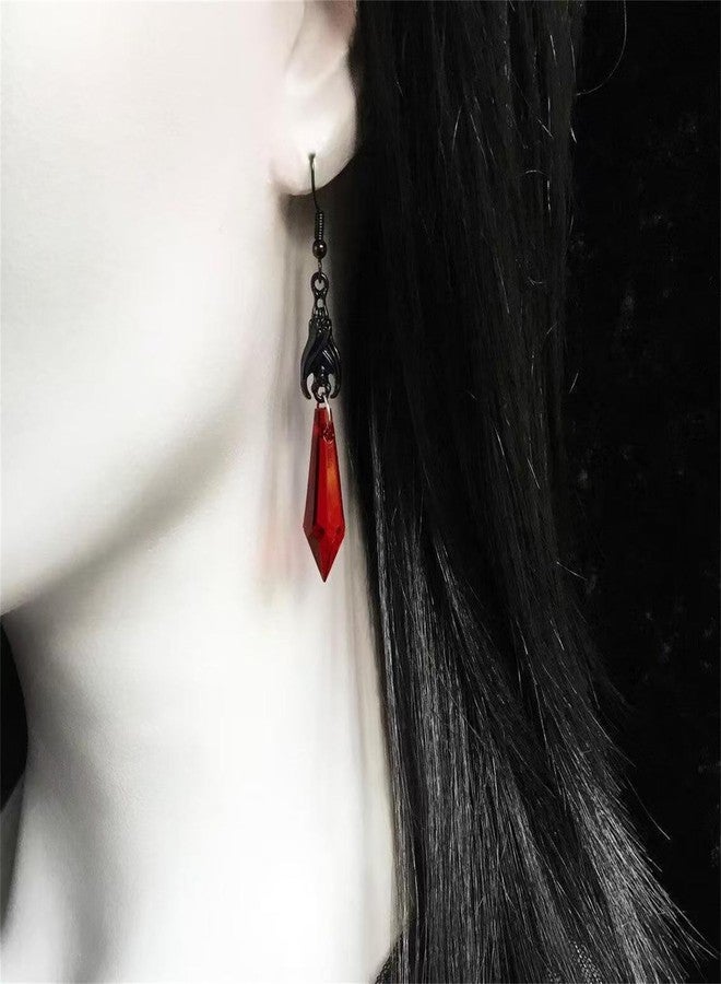 RLHRNDE Gothic Bat Crystal Earrings Necklace Set for Women Vintage Punk Victoria Bat Wings Necklace Vampirina Witch Accessories Halloween Cosplay Party Jewelry Set (Red) - Image 2